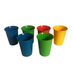 Vintage TUPPERWARE 6 pcs Bell Style Tumblers 6 oz Kids BPA Free Primary Colors